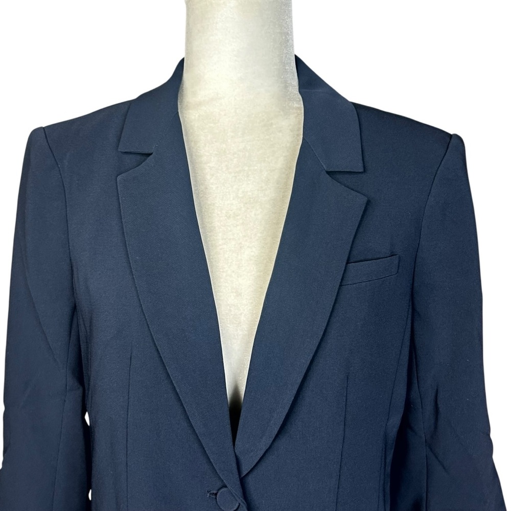 NEW Cinq à Sept Crepe Khloe Blazer 8 Navy Ruched Button Sleeve Closet Essential - Picture 6 of 16